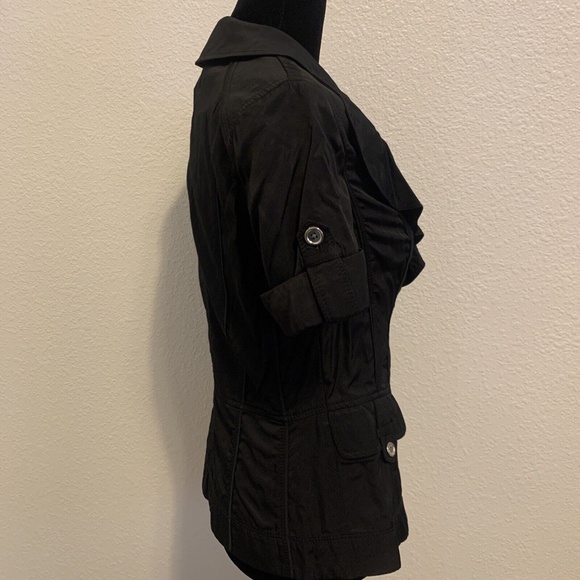 Short Sleeve Black Ruffled White House Black Market Dress Jacket Women's 2 - Picture 5 of 10